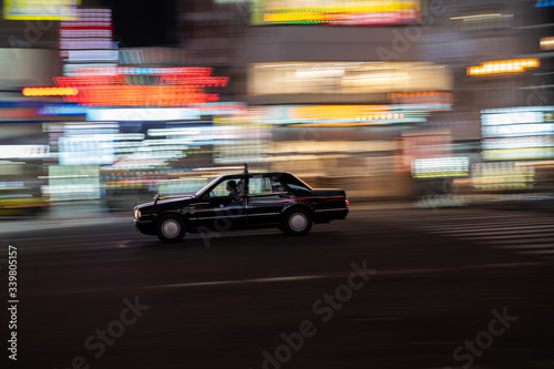 Traffic in Namba, Osaka. Taxi in Motion