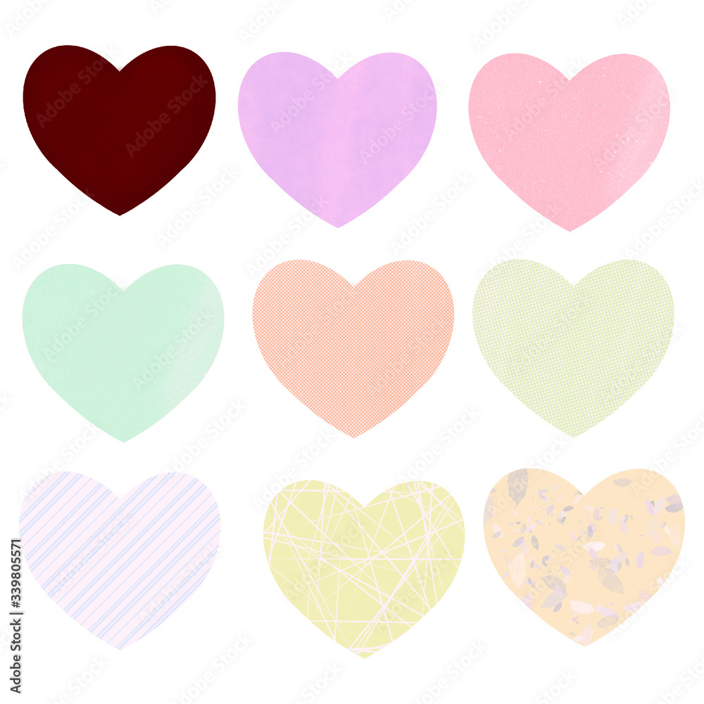 Pastel hearts,Hand drawn vector hearts set,love icon,Valentine hearts.texture hearts.Set of hearts.