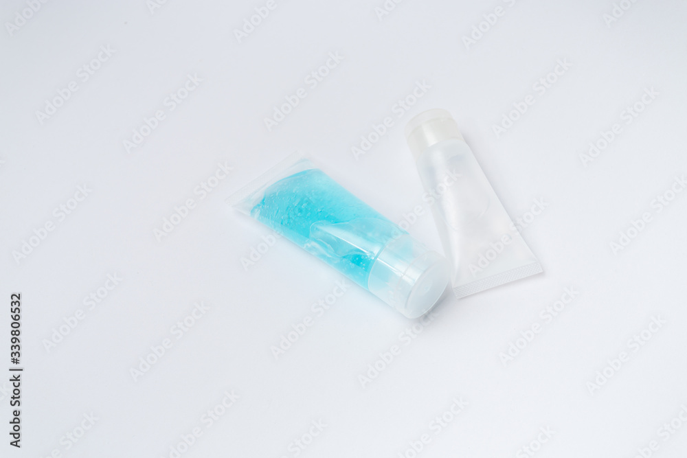 Alcohol gel hand sanitizer on white background with copy space. Bottle of hand sanitizer, antimicrobial liquid spray, germ prevention or antibacterial hygiene, copy space. Alcohol gel hand sanitizer on white background with copy space. Bottle of hand sanitizer, antimicrobial liquid spray, germ prevention or antibacterial hygiene, copy space.