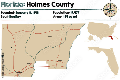 Large and detailed map of Holmes county in Florida, USA.