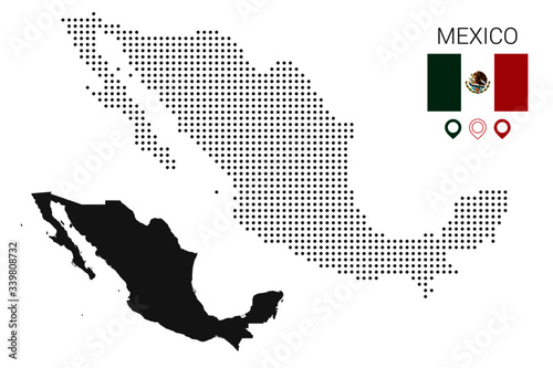 Mexico map vector dotted with flag and map marker. Illustration for technology design or infographics. Isolated on white background. Travel vector illustration