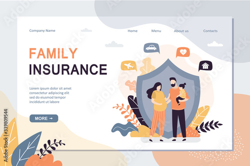 Family insurance landing page template. Insurance,healthcare concept banner. Assurance plan, full insurance coverage