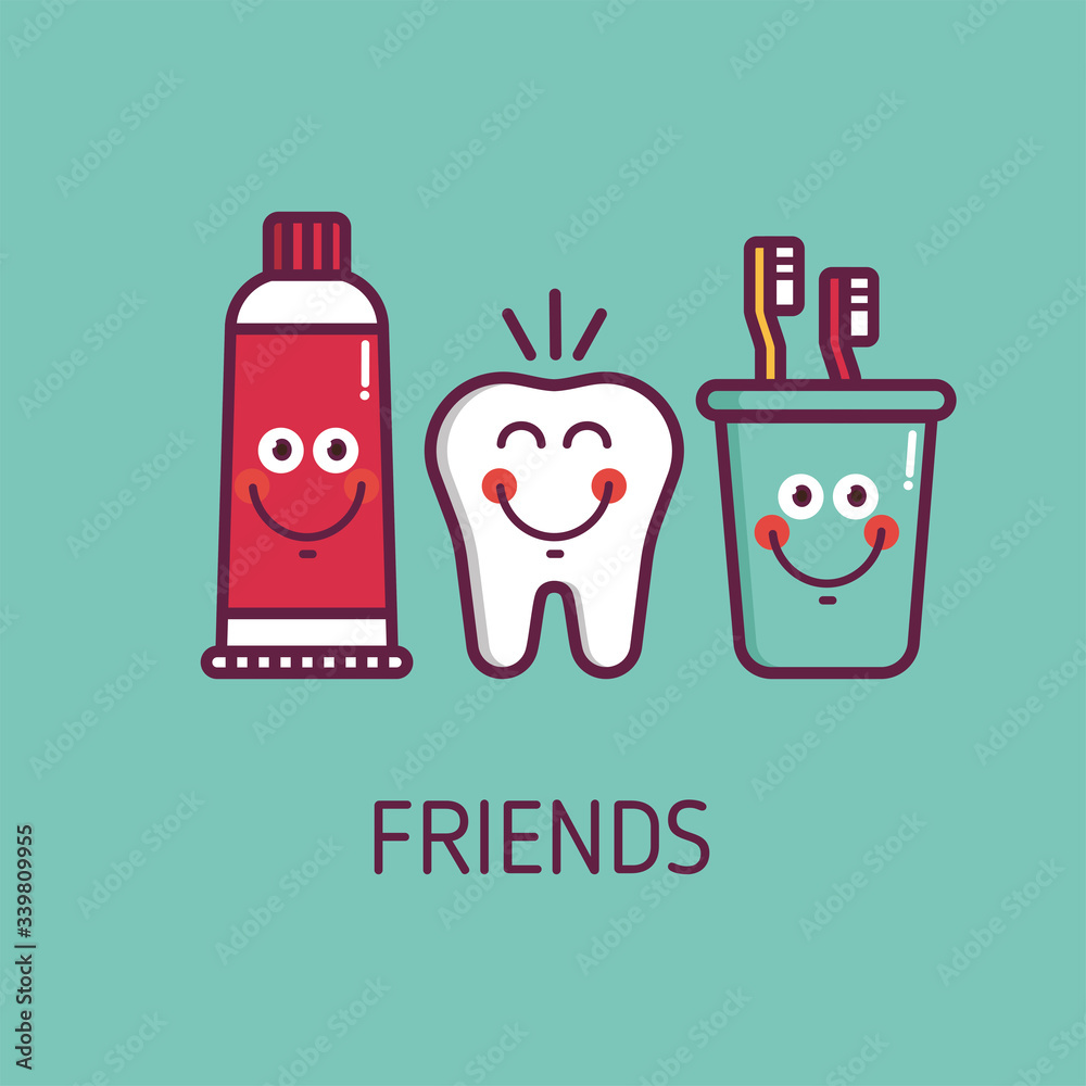 Kids oral care vector set. Dental hygiene for child - icons. Kids oral care vector set. Dental hygiene for child - icons.