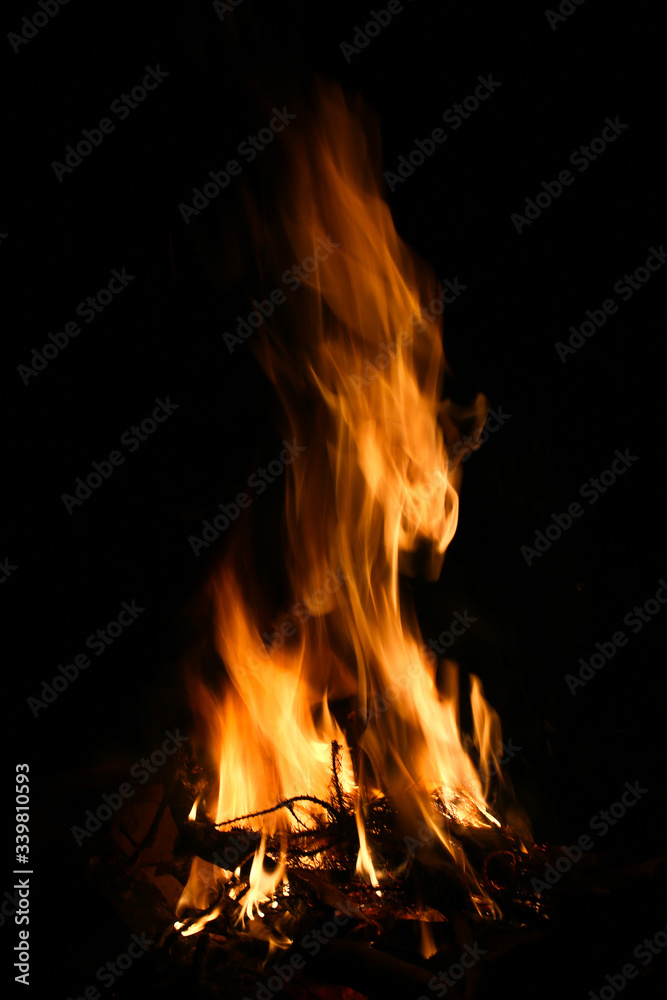 Fire flames collection isolated on black background