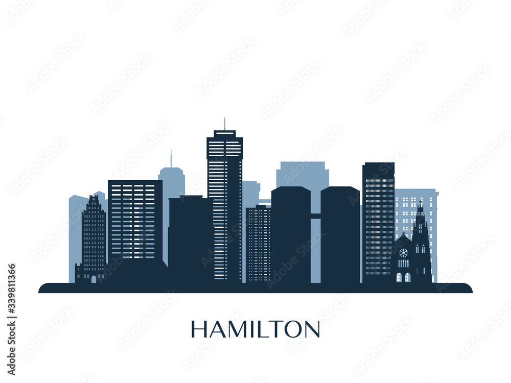 Hamilton skyline, monochrome silhouette. Vector illustration.