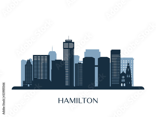 Hamilton skyline  monochrome silhouette. Vector illustration.