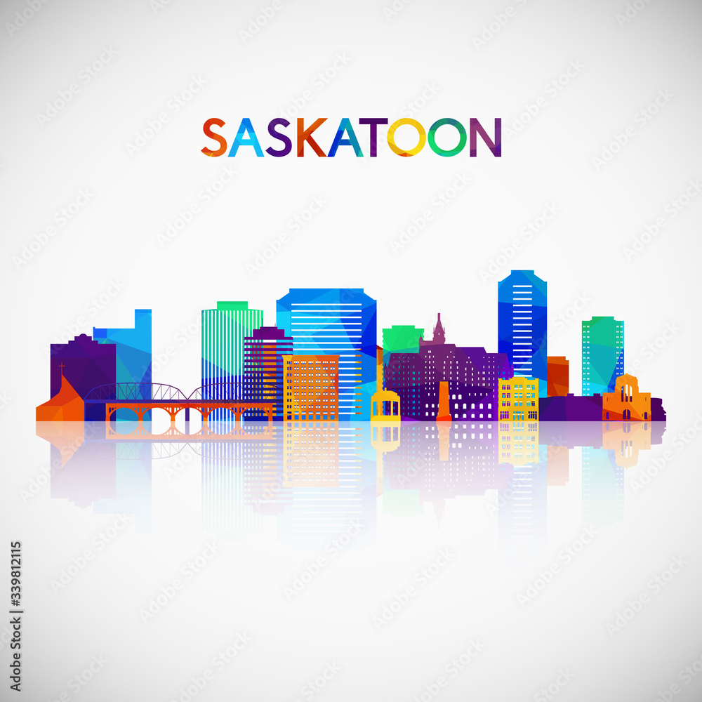 Saskatoon skyline silhouette in colorful geometric style. Symbol for your design. Vector illustration.