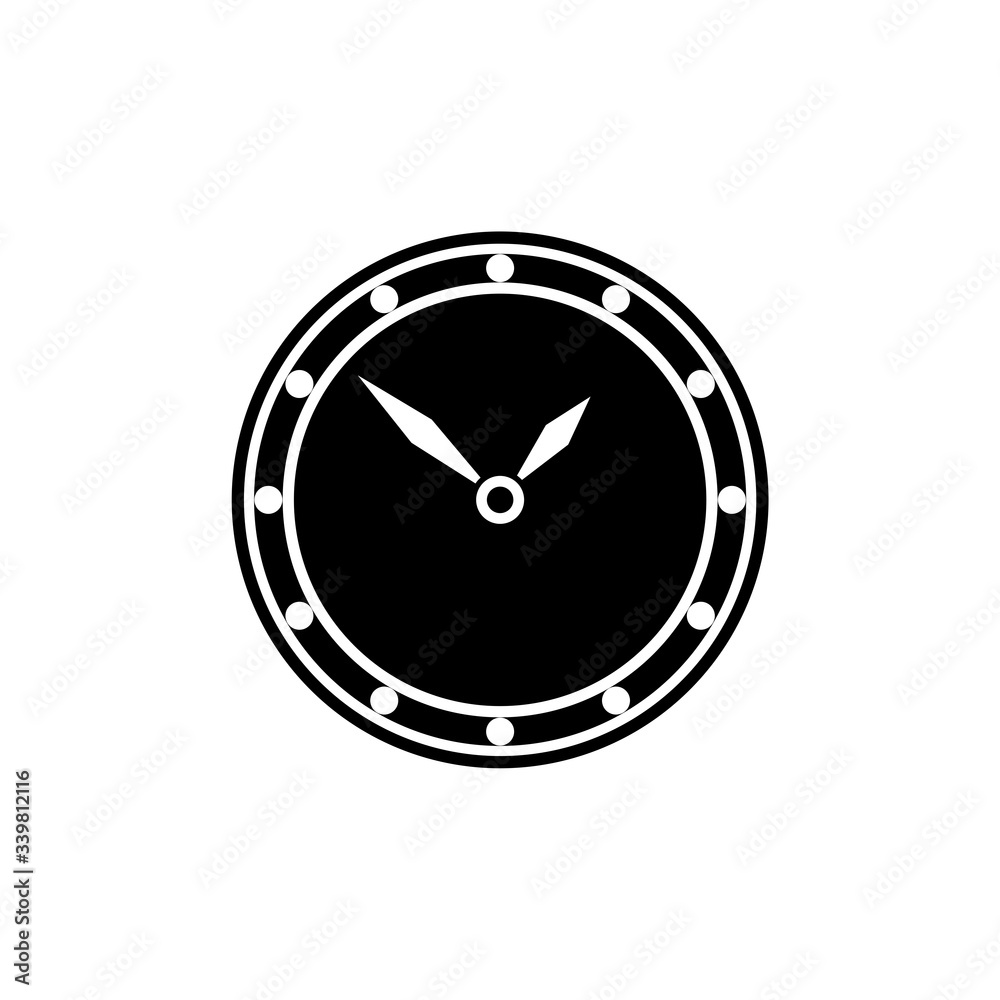 Simple black clock logo icon isolated on white background
