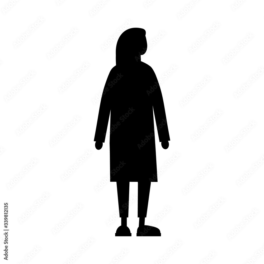 Woman flat style black silhouette. Vector symbol of a female standing. Black color isolated on white background