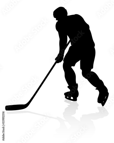 A detailed silhouette hockey player sports illustration