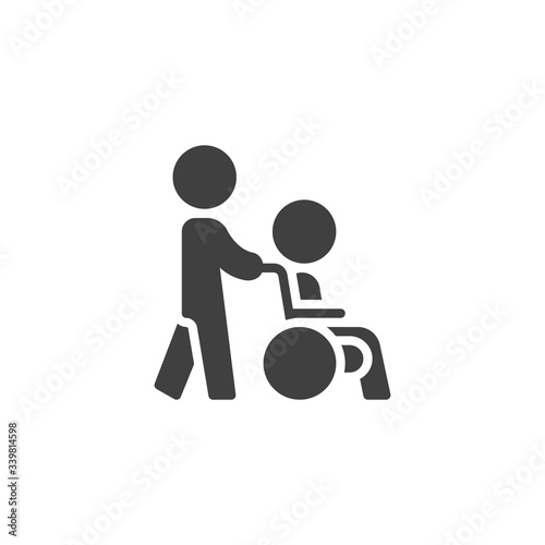 Disabled person care vector icon. filled flat sign for mobile concept and web design. Volunteer and handicapped person glyph icon. Symbol, logo illustration. Vector graphics