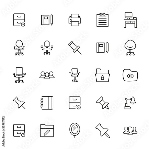 Big set of office space line icons.