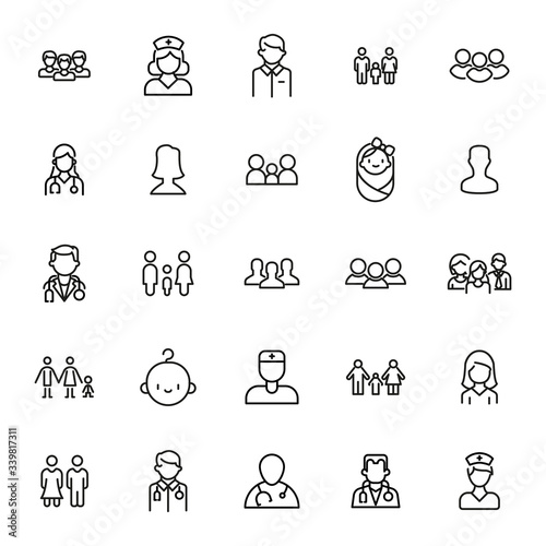Set of people related vector line icons.