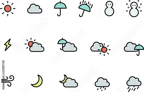 天気のアイコンのセット／イラスト／かわいい