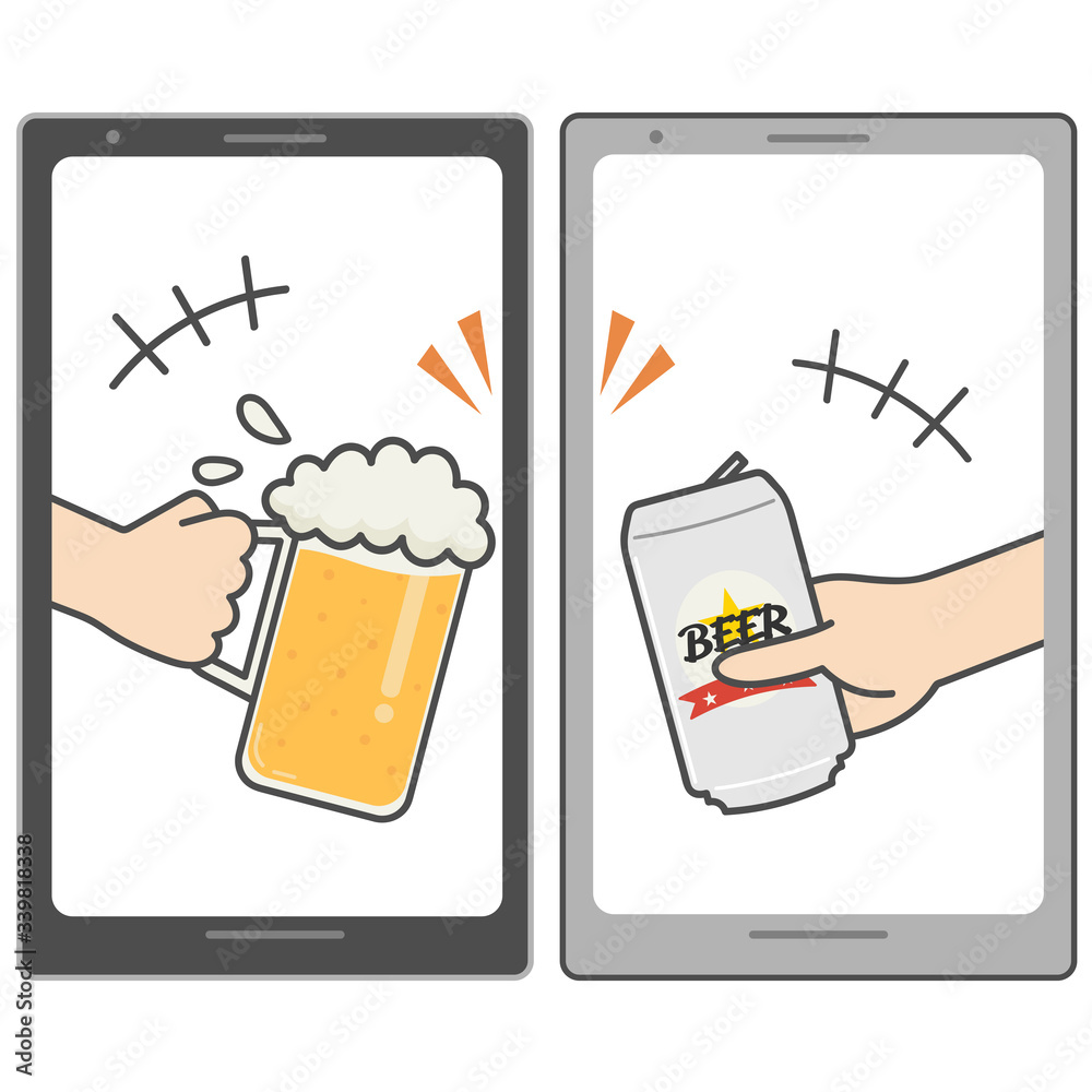 オンライン飲み会 ビールで乾杯するイラスト Stock Vector Adobe Stock