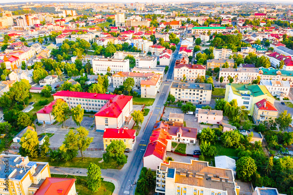 Beautiful streets of the city of Grodno. View from above