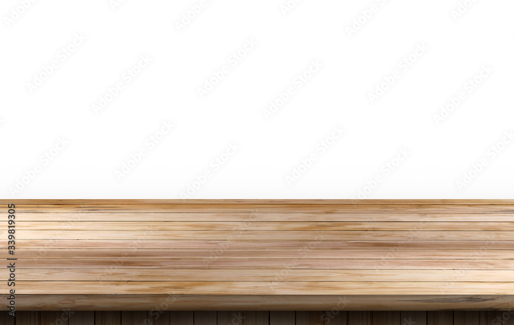 Wood plank table or wood floor on top background. Brown wood table.