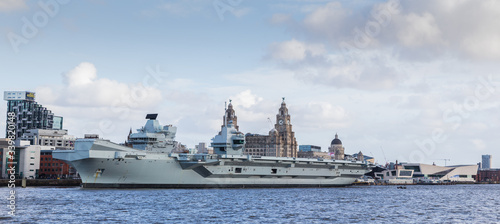 Panorama of HMS Prince of Wales on the Liverpool waterfront photo