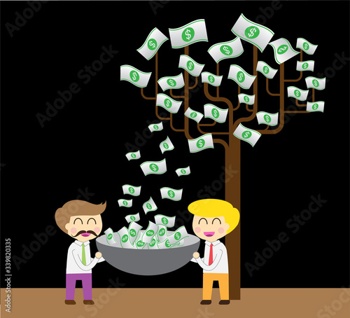 businessman collect money dollar by tree. interest and dividend concept. idea business.
