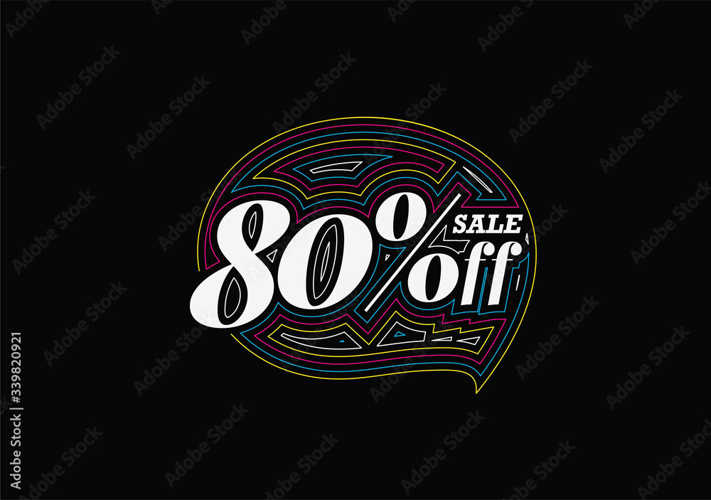 80% OFF Sale Discount Banner. Discount offer price tag.  Vector Modern Sticker Illustration.