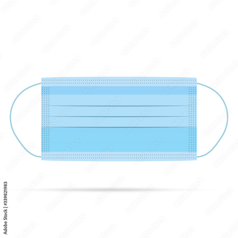 Medical mask realistic vector illustration. Blue breathing respiratory mask. Protection against viruses and disease. Hospital protect face mask isolated on white background. Covid-19, coronavirus. Medical mask realistic vector illustration. Blue breathing respiratory mask. Protection against viruses and disease. Hospital protect face mask isolated on white background. Covid-19, coronavirus.