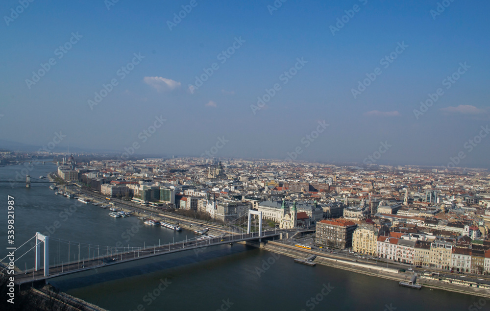 Top view of Budapest and the Danube River in Hungary