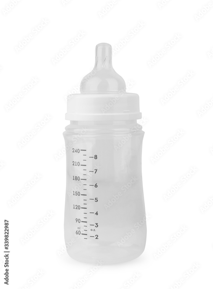 empty plastic baby bottle isolated on white background empty plastic baby bottle isolated on white background