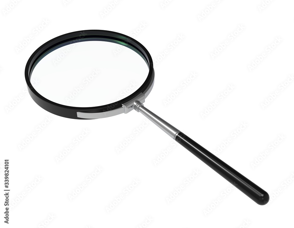 Magnifying glass isolated on white. 3D Illustration. Magnifying glass isolated on white. 3D Illustration.