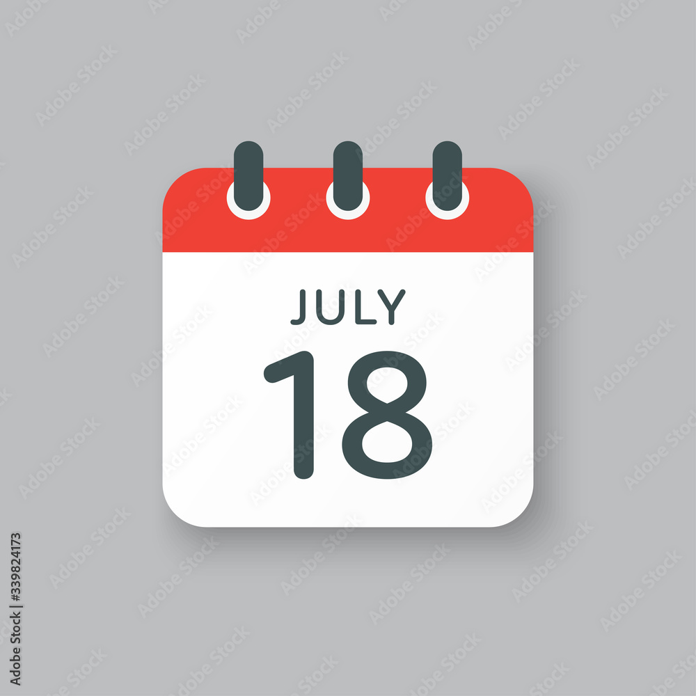 Icon calendar day 18 July, summer days of the year