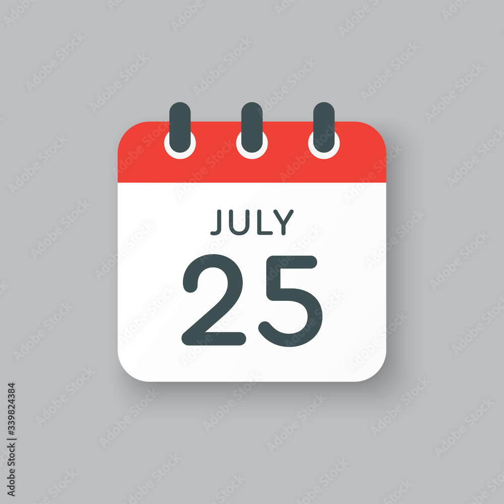 Icon calendar day 25 July, summer days of the year Icon calendar day 25 July, summer days of the year