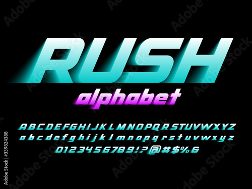 Speed style alphabet design with uppercase, lowercase, numbers and symbol