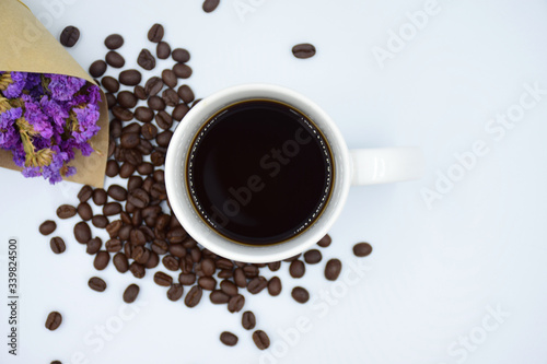 top view of coffee cup on white background