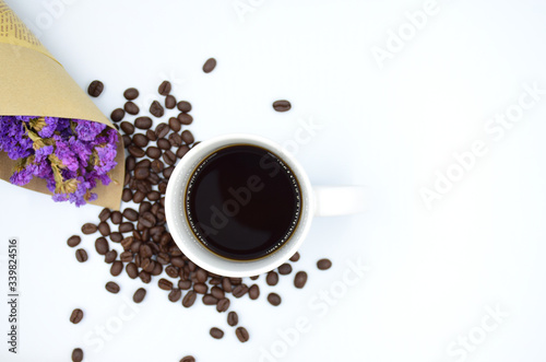 top view of coffee cup on white background
