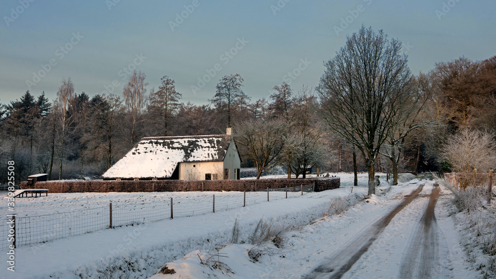 Maatschappij van Weldadigheid. Colonial house. Historic. Winter. Snow. Frederiksoord. Netherlands