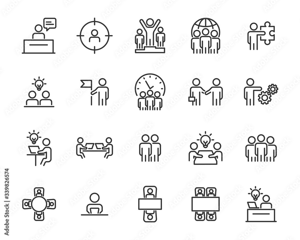 set of people icons, teamwork, meeting, training, working