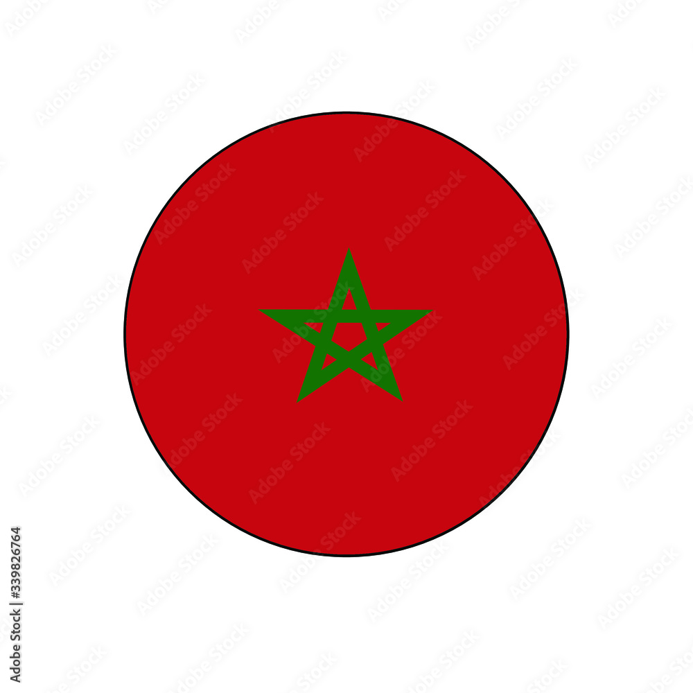 Morocco Flag Button rounded on isolated white for Middle East or North Africa push button concepts. Morocco Flag Button rounded on isolated white for Middle East or North Africa push button concepts.