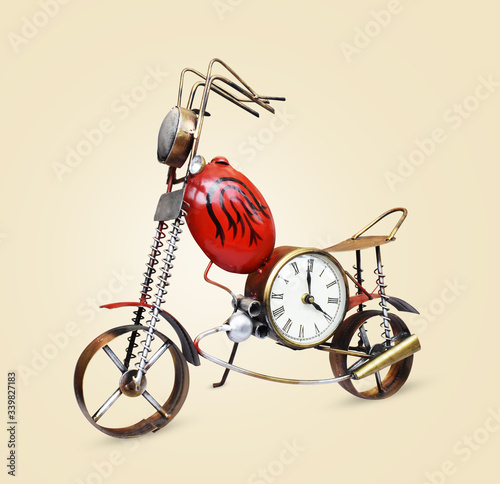 Showpiece of a Clock Motor Bike on white background (Table Clock) - Isolated