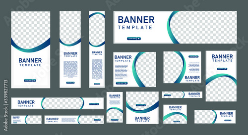 set of modern web banners of standard size with a place for photos and white concept. Business ad banner. Vertical, horizontal and square template.