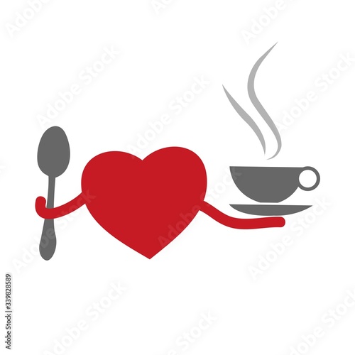 I love coffee with a spoon  love and cup icon. flat design. Vector Illustration on white background