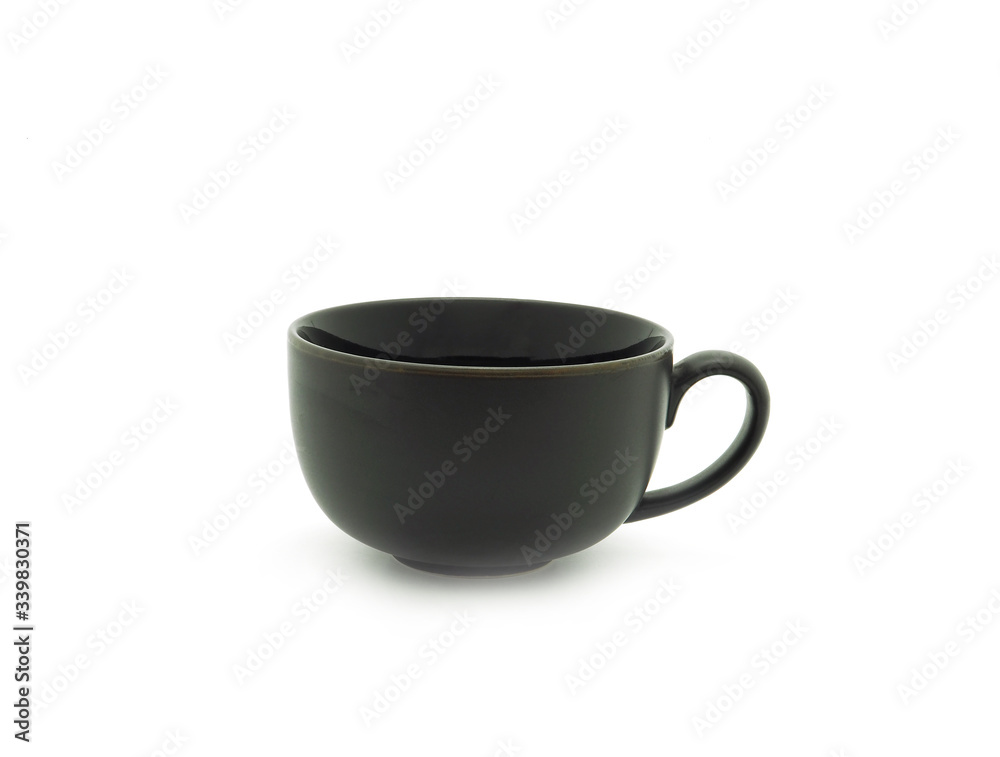 Black ceramic cup for tea or coffee, home appliance or restaurant isolated on a white background.. Black ceramic cup for tea or coffee, home appliance or restaurant isolated on a white background..