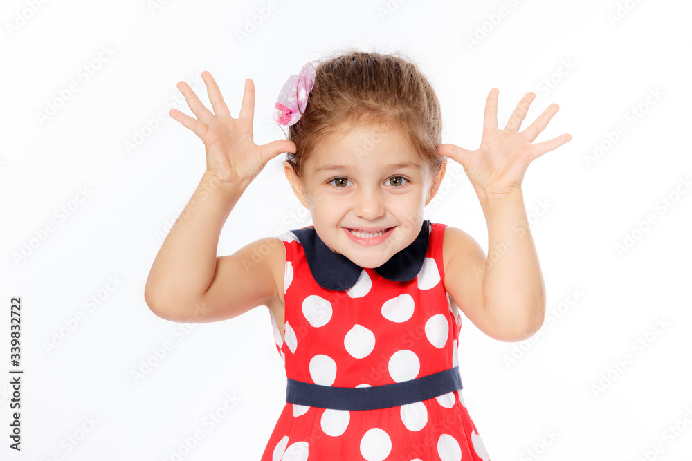 beautiful caucasion girl in a red dress. emotions beautiful caucasion girl in a red dress. emotions