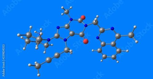 Linagliptin molecular structure isolated on blue photo