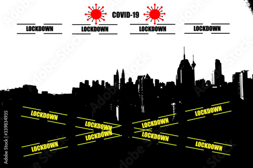 Canvas Print Vector Of Kuala Lumpur City With Word Lockdown Due To Covid19