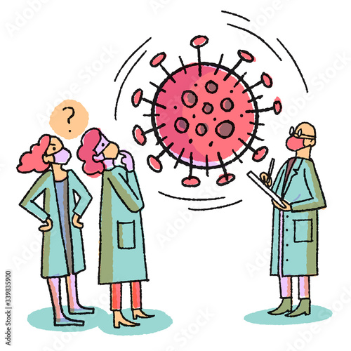 Scientists looking at virus