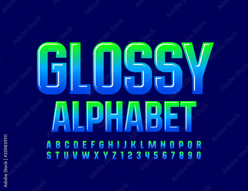 Vector Glossy Alphabet Letters and Numbers. Blue and Green gradient Font Vector Glossy Alphabet Letters and Numbers. Blue and Green gradient Font