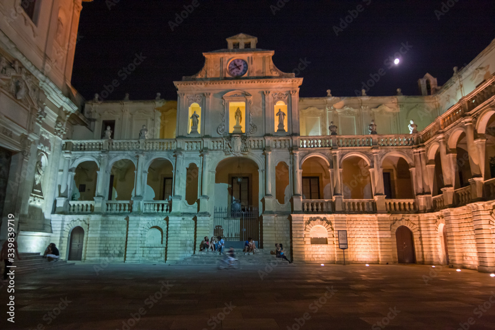 Night view of the baroque Piazza Duomo in Lecce in Puglia, Italy.