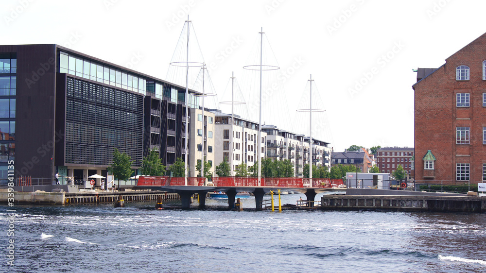 COPENHAGEN, DENMARK - JUL 05th, 2015: The new Circle Bridge with masts like a ship in Copenhagen harbor