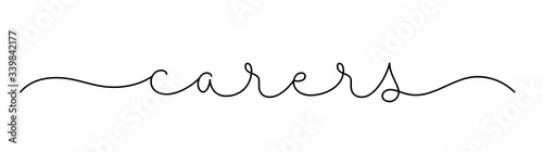 CARERS black vector monoline calligraphy banner with swashes