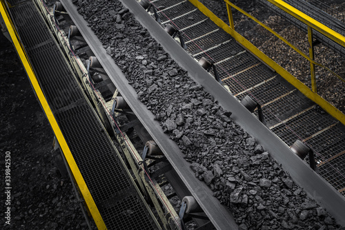 opencast mine - belt conveyor - coal, stones - transport photo
