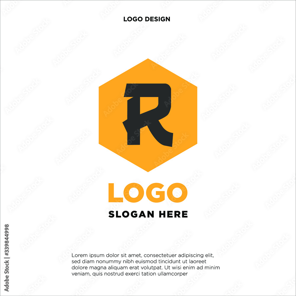 Abstract letter R logo design template. Colorful creative hexagon sign. Universal vector icon.
